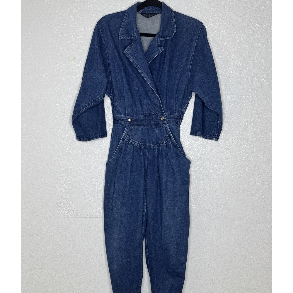 Vintage 80s RARE Miss Lizz Dark Blue Designer Women's Jumpsuit Size 9/10